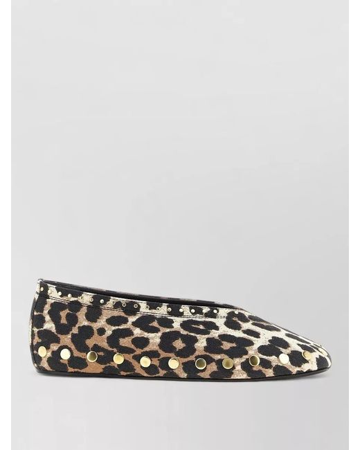 Ganni Black Jenny Ballerina Flats Studs Leopard