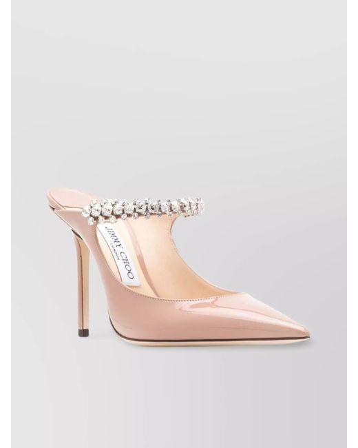 Jimmy Choo Pink Patent Leather Crystal-Embellished Pointed-Toe Mules