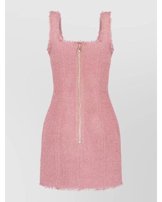 Balmain Pink Mini Dress Decorative Buttons Sleeveless Square Neckline