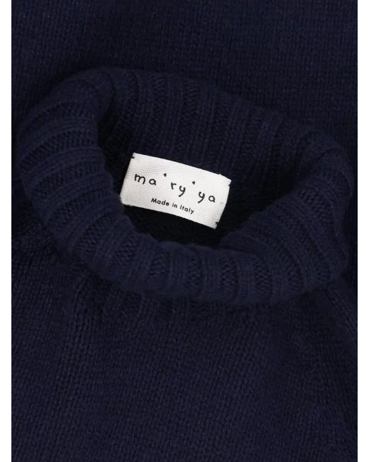 Ma'ry'ya Blue Turtleneck Sweater Long Sleeves Ribbed Trims