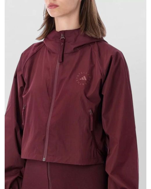 Adidas By Stella McCartney Red Cropped Hooded Track Jacket