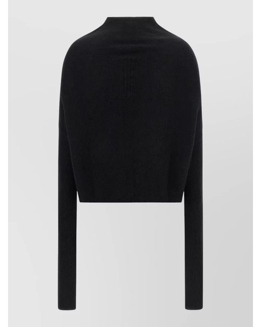 Rick Owens Black Cashmere Crater Turtleneck Long-Sleeve Sweater