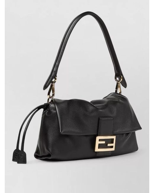 Fendi Black Baguette Medium Leather Clutch Bag