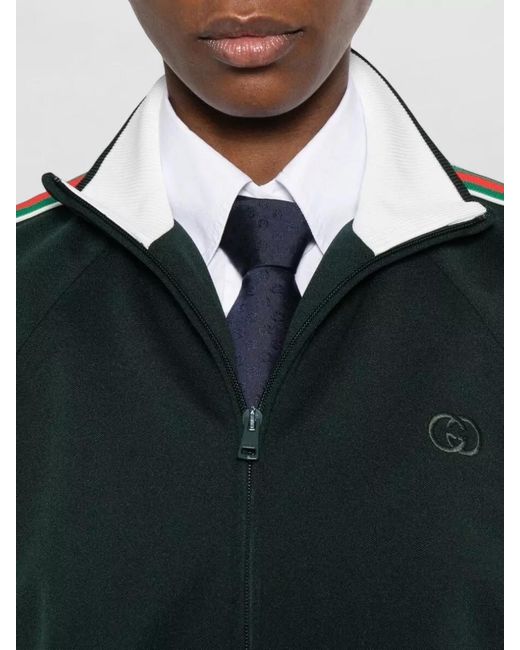Gucci Black High Collar Jacket Ribbed Cuffs Stripes