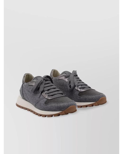 Brunello Cucinelli Gray Virgin Wool Panelled Low-Top Sneakers