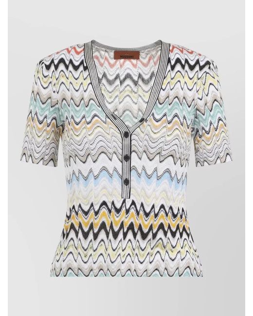 Missoni Gray Metallic Knit Slim-Fit V-Neck Short-Sleeve Top