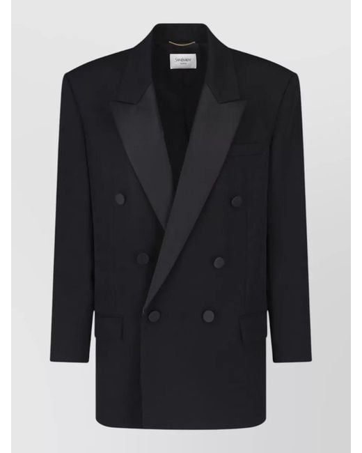 Saint Laurent Black Tailored Blazer Structured Cut Notched Lapel Buttons