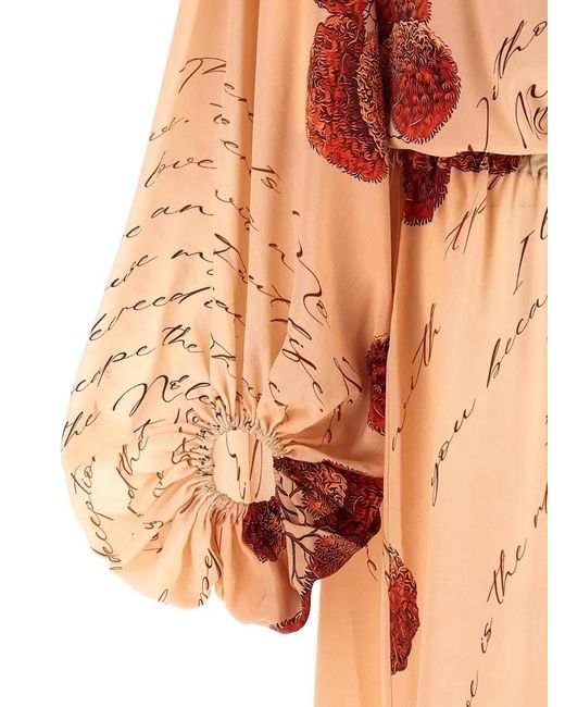 F.R.S For Restless Sleepers Orange Cenide Dress Elastic Waist Long Sleeves Print