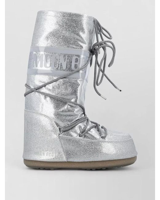 Moon Boot Gray Icon Lace Up Shoes Flat Sole Glitter