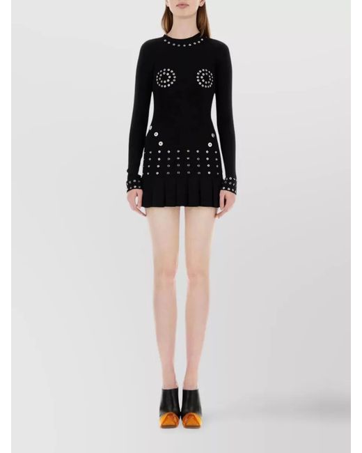 Off-White c/o Virgil Abloh Black Stud-Embellished Pleated Mini Dress