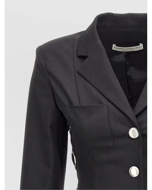 Alessandra Rich Black Single-Breasted Fitted Blazer Jacket