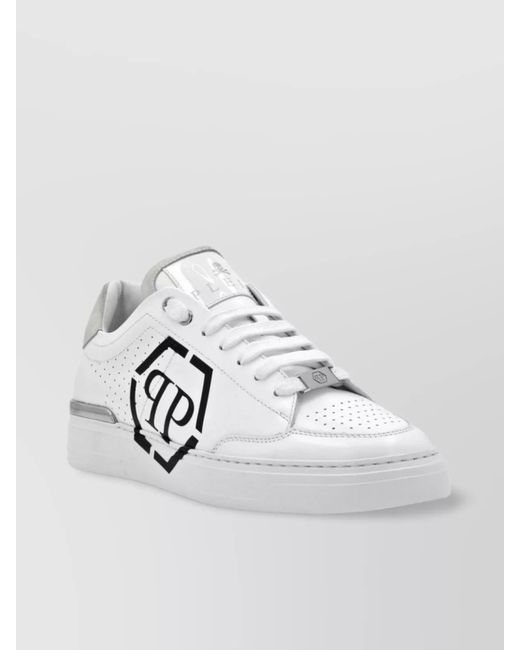 Philipp Plein Metallic Leather Logo-Print Low-Top Sneakers for men