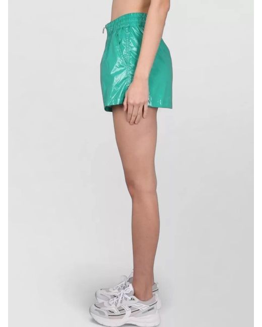 K-Way Green Nylon Shorts Elastic Waistband Shiny Finish