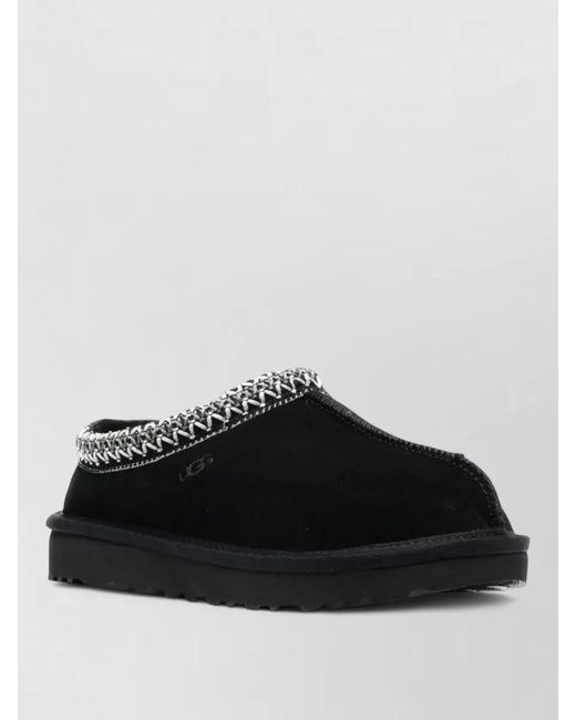 Ugg Black Suede Slippers Braided And Embroidered Trims