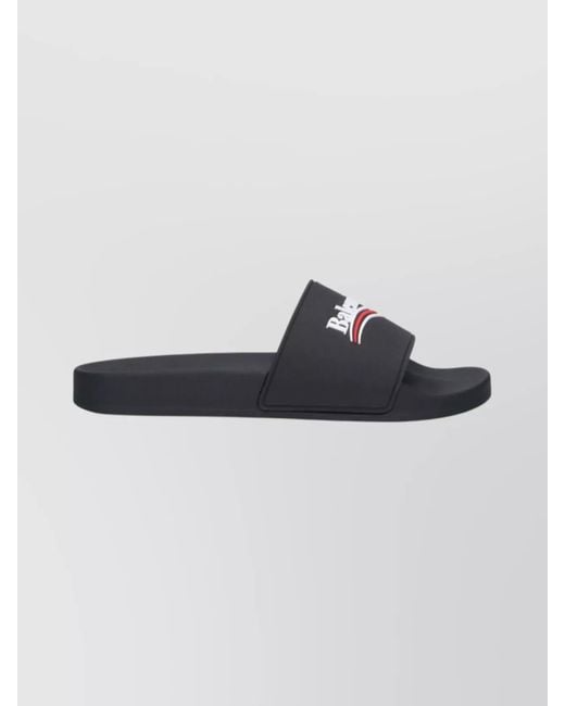 Balenciaga Black Rubber Logo Pool Slides for men