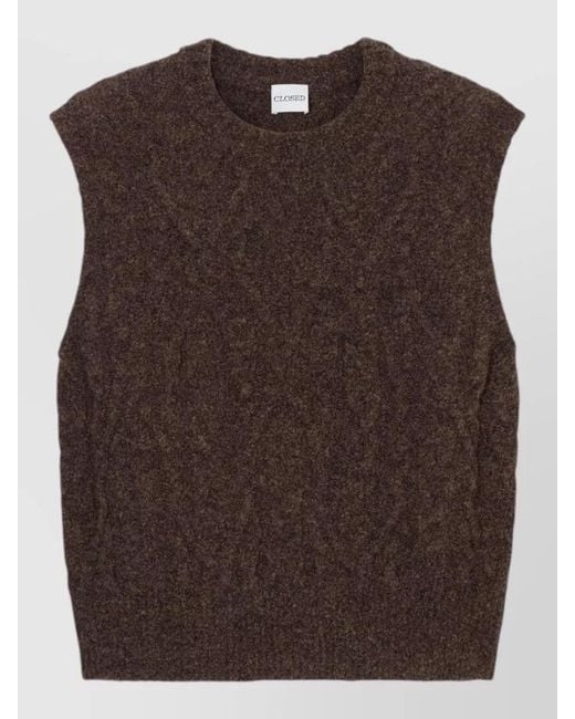 Closed Brown Wool Blend Vest Cable Knit Crew Neck