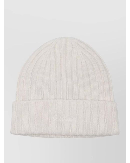 Mc2 Saint Barth White Wengen Logo Beanie Ribbed Knit Cuff for men