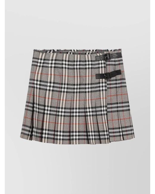 Burberry Metallic Wool Checked Pleated Skirt