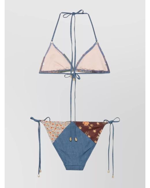 Zimmermann Gray Lucky Pattern Bikini Set Beaded Triangle