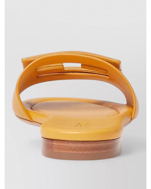 Fendi Yellow Leather Ff Baguette Motif Slide Sandals