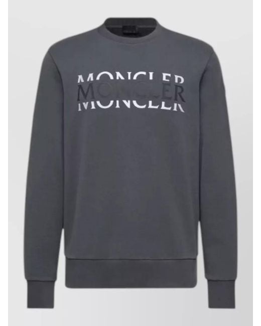 Moncler Gray Crew Neck Sweatshirt Long Sleeves Ribbed Cuffs Hem for men