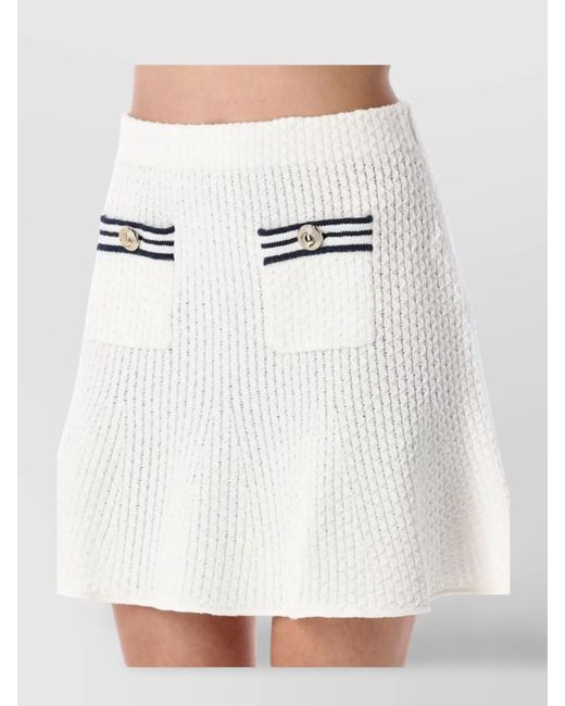Self-Portrait White Textured Ribbed Striped Knit Mini Skirt