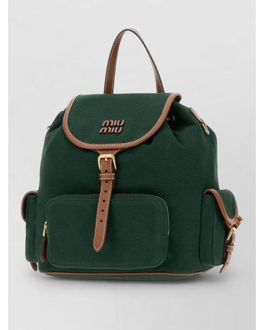 Miu Miu Green Na Canvas Backpack