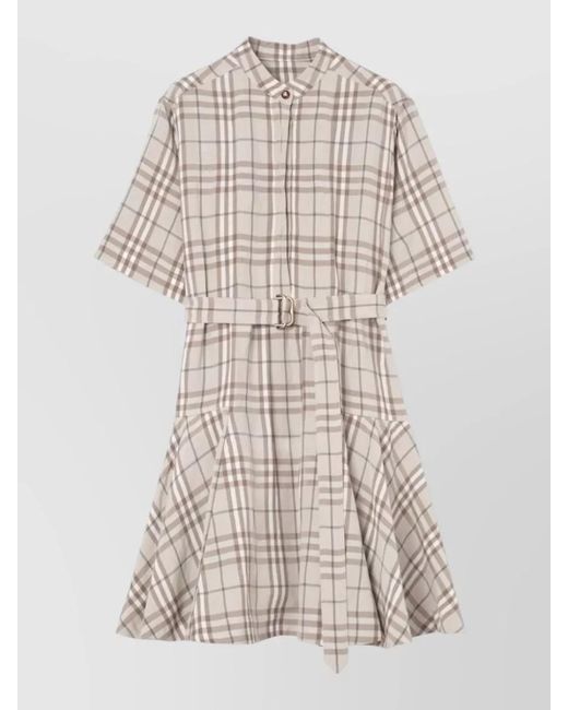 Burberry Natural Check Linen Blend Short Sleeve Dress