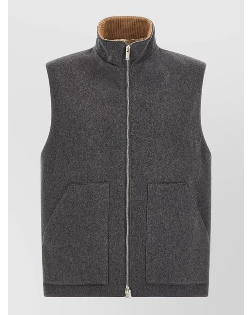 Lardini Gray Wool Vest High Collar Front Pockets for men