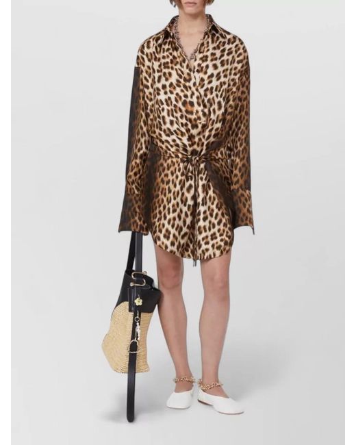 Sportmax Metallic Cinema Shirt Dress Leopard Print Waist Tie