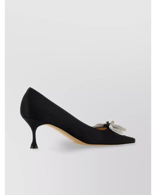 Mach & Mach Black Satin Rhinestone Bow Pointed-Toe Pumps