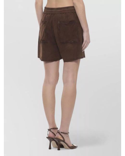 P.A.R.O.S.H. Brown Suede Leather Shorts Four Pocket Design