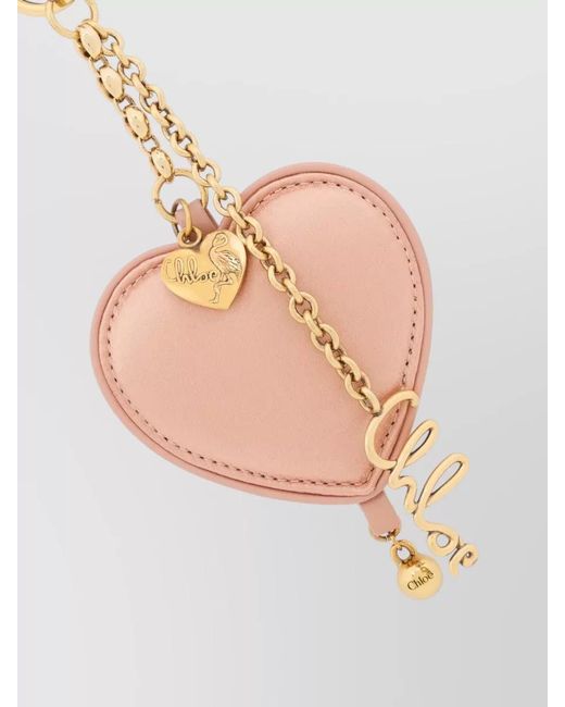 Chloé White Symbols Heart Keychain Bag Charm Satin Brass