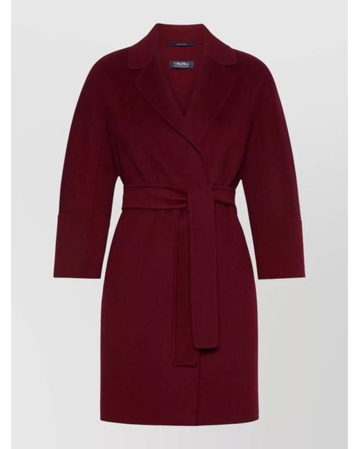 Max Mara Red Belted Waist Knee Length Longline Jacket