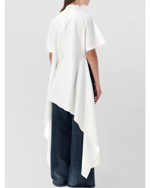 Alaïa Blue Asymmetric Cotton Jersey Cropped High Neck Top