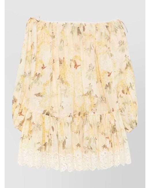 Zimmermann Natural Cascading Cotton Mini Dress Off Shoulder