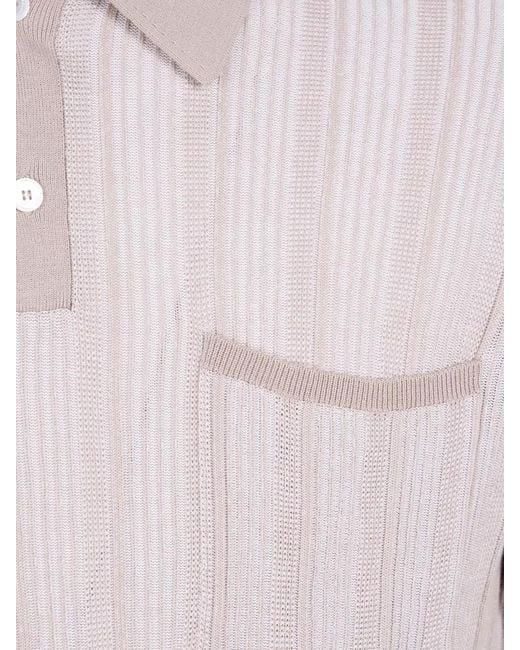 Ballantyne Natural Polo Shirt Vertical Pattern Chest Pocket for men