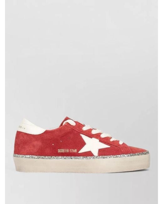 Golden Goose Deluxe Brand Red Hi Star Suede Sneakers Leather Heel Glitter