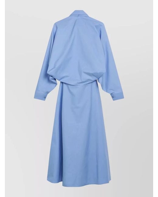 Balenciaga Blue Cotton Poplin Shirt Midi Dress