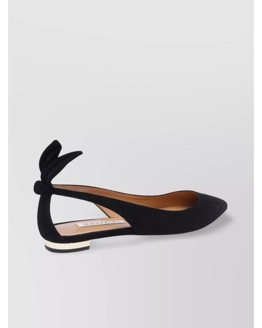 Aquazzura Black Leather Bow Ballerina Flats