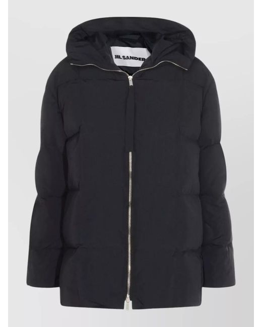 Jil Sander Black Hooded Long Down Jacket Quilted Hem