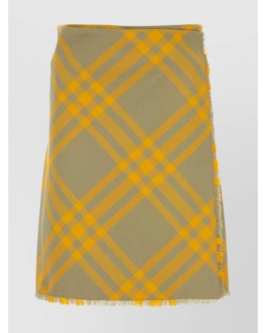 Burberry Yellow Checked Wool Blend Wrap Skirt