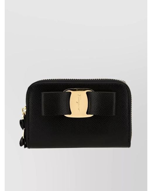Ferragamo Black Leather Zip Around Wallet