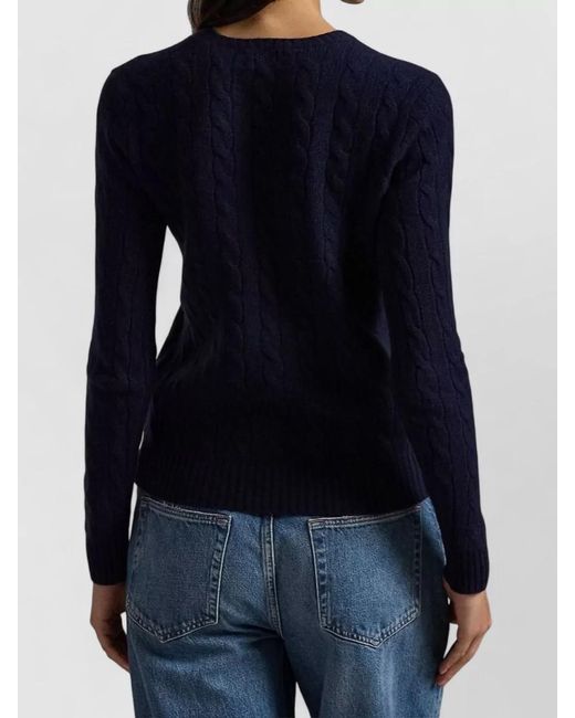 Polo Ralph Lauren Blue Cashmere-Blend Cable-Knit Cropped Sweater