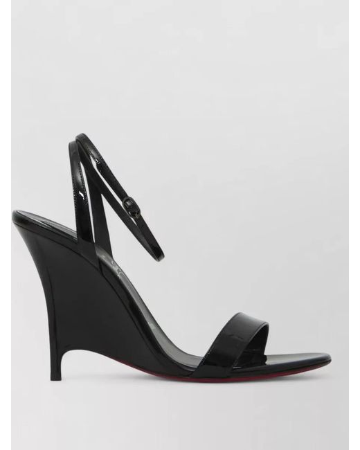 Christian Louboutin Black Zeezeenella 100 Slingback Wedge Mules Patent