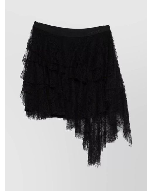 Alexander McQueen Black Midi Skirt With Asymmetric Hem And Lace