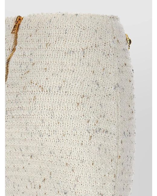 Balmain Natural Fringed Tweed Fitted Skirt
