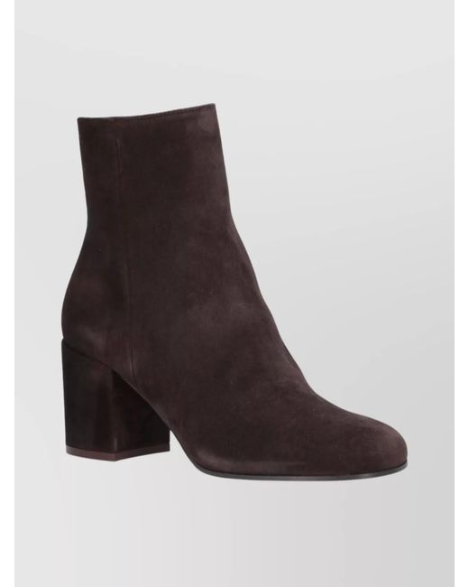Gianvito Rossi Brown Suede Ankle Length Block Heel Boots