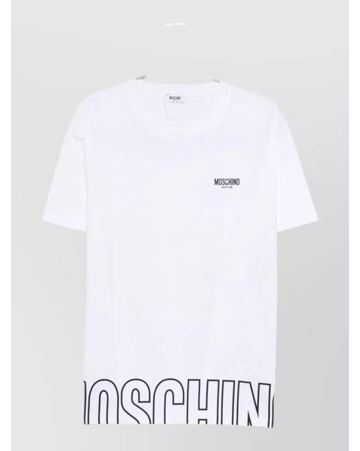 Moschino White Short Sleeve Crew Neck Straight Hem T-Shirt for men