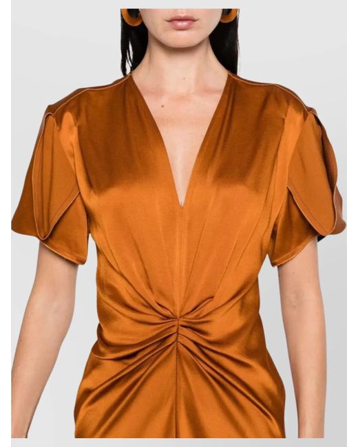 Victoria Beckham Women's Orange Gathered V-Neck Midi Dress -  www.disolcolor.com